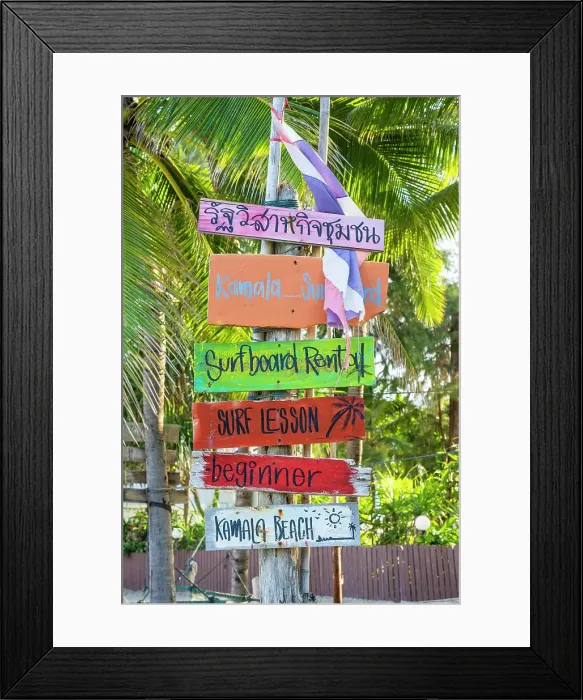 Framed Print : Colourful signage on Kamala Beach, Phuket, Thailand Framed Print : Colourful signage on Kamala Beach, Phuket, Thailand