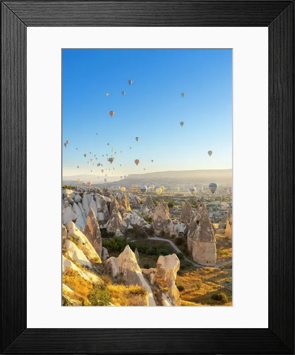 Framed Print : Rock formations, hot air balloons at sunrise, Goreme, Goreme Historical National Park, Nevsehir District, Nevsehir Province, UNESCO, Cappadocia, Central Anatolia Region, Turkey Framed Print : Rock formations, hot air balloons at sunrise, Goreme, Goreme Historical National Park, Nevsehir District, Nevsehir Province, UNESCO, Cappadocia, Central Anatolia Region, Turkey
