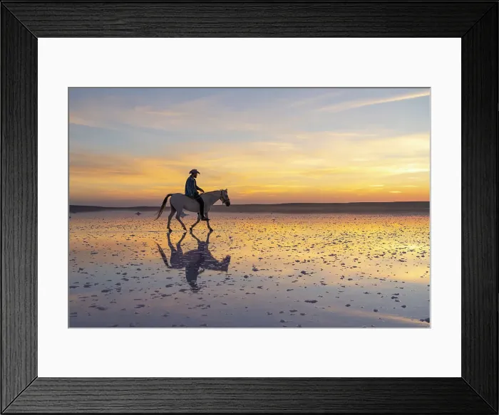 Framed Print : Cowboy riding horse on salt Lake Tuz at sunset, Karamollausagi, Sereflikochisar, Ankara Province, Central Anatolia Region, Turkey Framed Print : Cowboy riding horse on salt Lake Tuz at sunset, Karamollausagi, Sereflikochisar, Ankara Province, Central Anatolia Region, Turkey