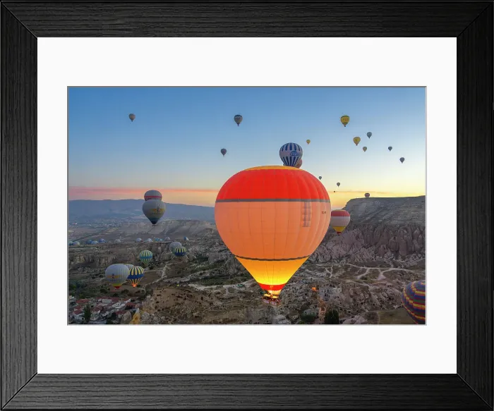 Framed Print : Aerial view of Cavusin and hot air balloons at dawn, Avanos District, Nevsehir Province, Cappadocia, Central Anatolia Region, Turkey Framed Print : Aerial view of Cavusin and hot air balloons at dawn, Avanos District, Nevsehir Province, Cappadocia, Central Anatolia Region, Turkey