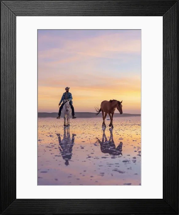 Framed Print : Cowboy riding horse on salt Lake Tuz at sunset, Karamollausagi, Sereflikochisar, Ankara Province, Central Anatolia Region, Turkey Framed Print : Cowboy riding horse on salt Lake Tuz at sunset, Karamollausagi, Sereflikochisar, Ankara Province, Central Anatolia Region, Turkey