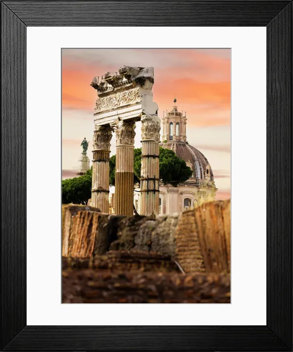 Framed Print : Sunset over an old dome of a church and Imperial Forums, Rome, Italy Framed Print : Sunset over an old dome of a church and Imperial Forums, Rome, Italy