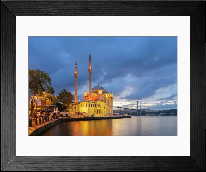 Framed Print : Illuminated Grand Mecidiye Mosque (Ortakoy Mosque) with Bosphorus Bridge in background at twilight, Ortakoy, Besiktas District, Istanbul Province, Turkey Framed Print : Illuminated Grand Mecidiye Mosque (Ortakoy Mosque) with Bosphorus Bridge in background at twilight, Ortakoy, Besiktas District, Istanbul Province, Turkey