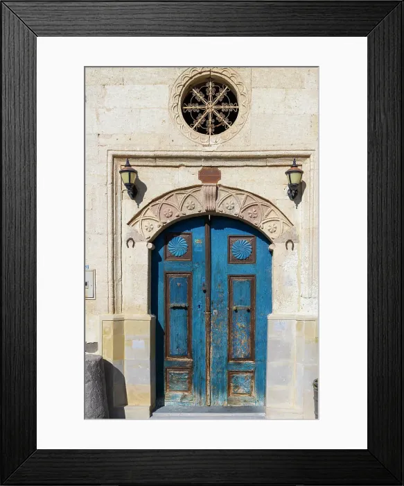 Framed Print : Blue door of house, Mustafapasa, Urgup District, Nevsehir Province, Cappadocia, Central Anatolia Region, Turkey