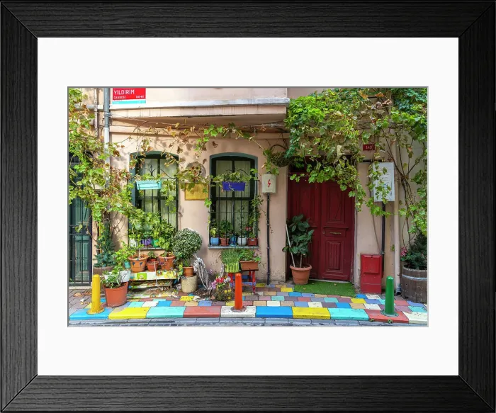 Framed Print : Decorated colorful front yard of house, Balat, Fatih District, Istanbul Province, Turkey Framed Print : Decorated colorful front yard of house, Balat, Fatih District, Istanbul Province, Turkey