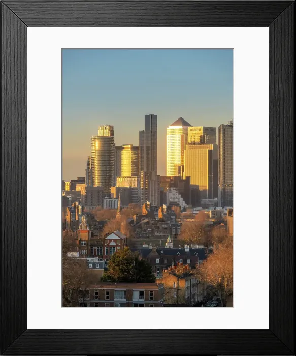 Framed Print : Docklands skyline from Greenwich Park, Greenwich, London, England, UK