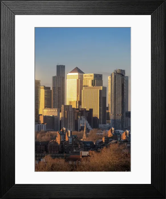 Framed Print : Docklands skyline from Greenwich Park, Greenwich, London, England, UK
