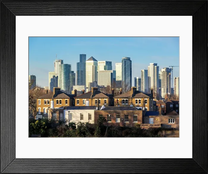 Framed Print : Docklands skyline from Greenwich Park, Greenwich, London, England, UK