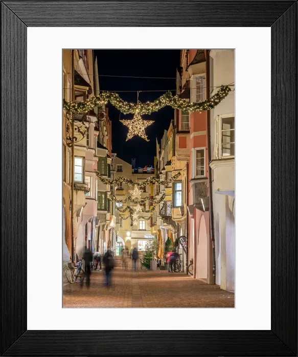 Framed Print : Street adorned with festive Christmas decorations, Brixen-Bressanone, South Tyrol, Italy Framed Print : Street adorned with festive Christmas decorations, Brixen-Bressanone, South Tyrol, Italy