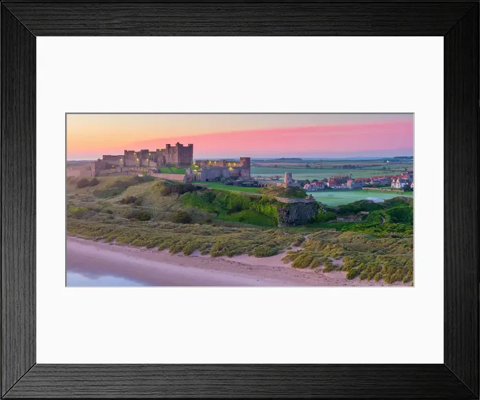 Framed Print : UK, England, Northumberland, Bamburgh, Bamburgh Beach, Bamburgh Castle at sunrise Framed Print : UK, England, Northumberland, Bamburgh, Bamburgh Beach, Bamburgh Castle at sunrise