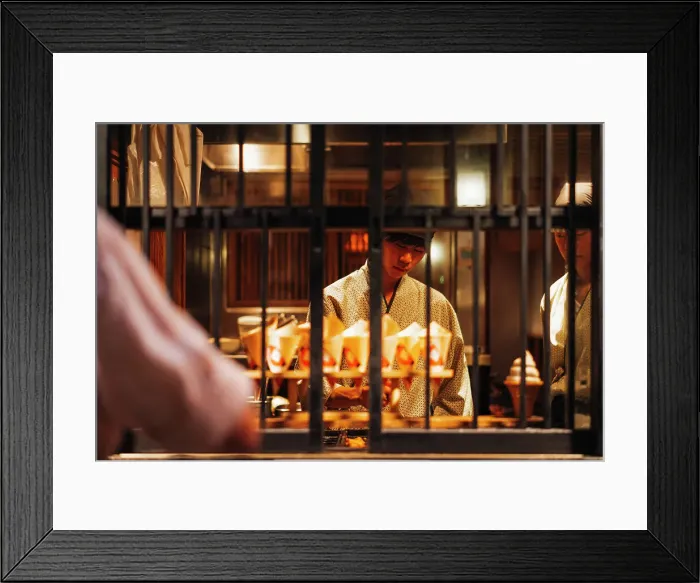 Framed Print : Chef preparing takoyaki famous street food in Osaka, Japan