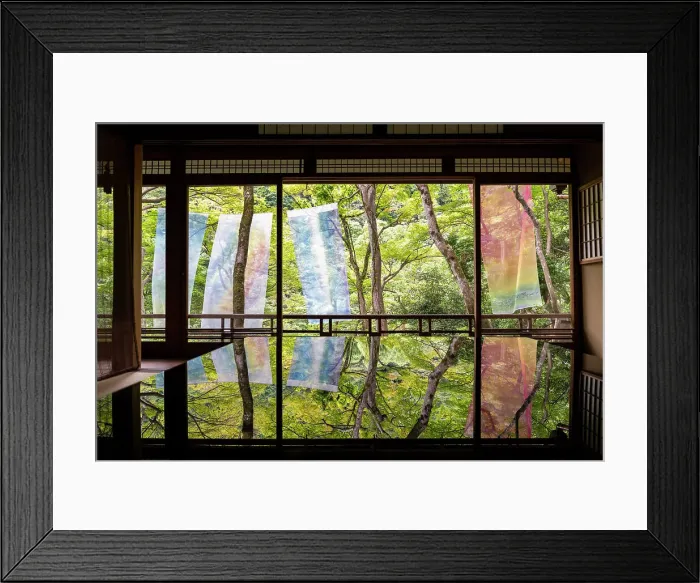 Framed Print : Zen like windows on a forest, painted fabrics, backlit, Kyoto, Japan Framed Print : Zen like windows on a forest, painted fabrics, backlit, Kyoto, Japan
