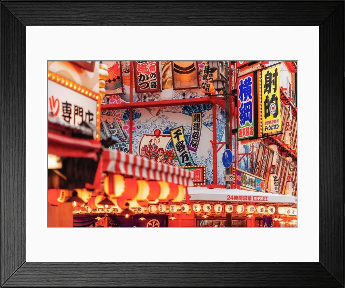 Framed Print : Neon lights in the streets of Osaka by night, Japan