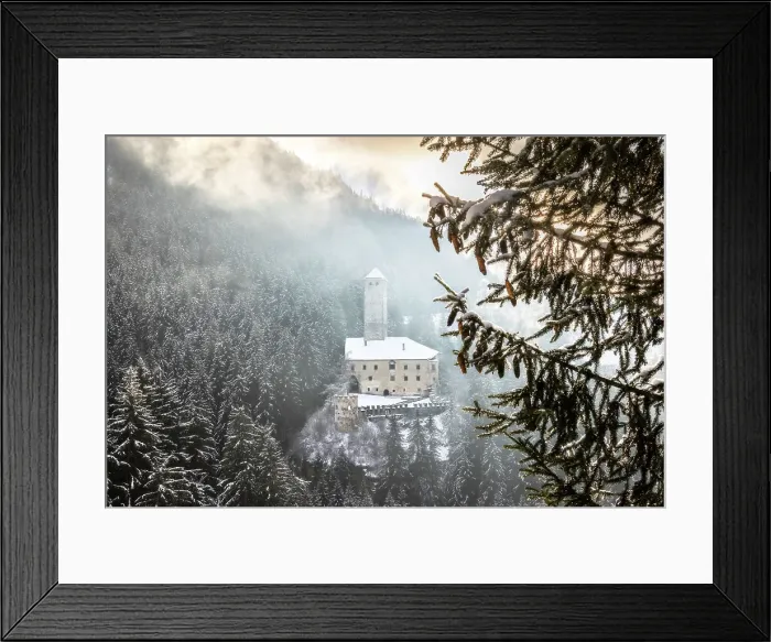 Framed Print : Welsberg Castle(Monguelfo castle) in the morning fog after a snowfall. Monguelfo, Val di Casies, Bolzano province, South Tyrol, Italy Europe Framed Print : Welsberg Castle(Monguelfo castle) in the morning fog after a snowfall. Monguelfo, Val di Casies, Bolzano province, South Tyrol, Italy Europe