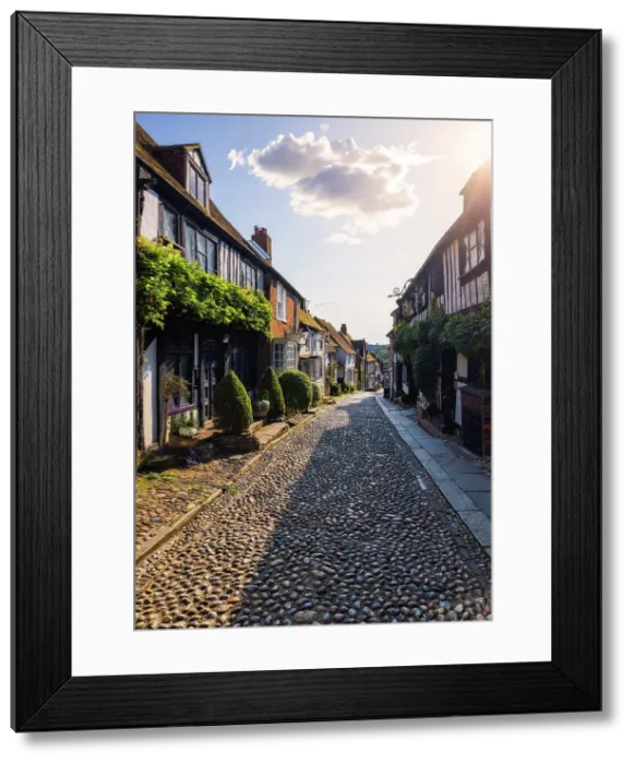 Framed Print : The famous Mermaid Street of Rye and its houses at sunset, Rye, Rother, East Sussex, England, United Kingdom