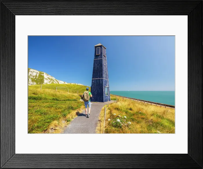 Framed Print : A tourist walks at Samphire Hoe solar towerhouse, Samphire Hoe, Dover, Kent, England, United Kingdom (MR) Framed Print : A tourist walks at Samphire Hoe solar towerhouse, Samphire Hoe, Dover, Kent, England, United Kingdom (MR)