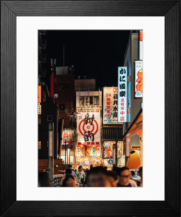 Framed Print : Neon lights and crowd in the streets of Osaka by night, Japan Framed Print : Neon lights and crowd in the streets of Osaka by night, Japan
