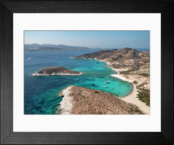 Framed Print : Aerial view of Ano Myrsini Bay in Polyaigos Island, near Milos and Kimolos Island (Cyclades Islands, Greece) Framed Print : Aerial view of Ano Myrsini Bay in Polyaigos Island, near Milos and Kimolos Island (Cyclades Islands, Greece)