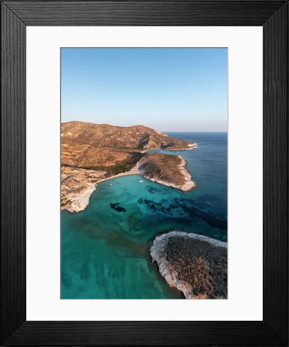 Framed Print : Aerial view of Myrsini Bay in Polyaigos Island, near Milos and Kimolos Island (Cyclades Islands, Greece)