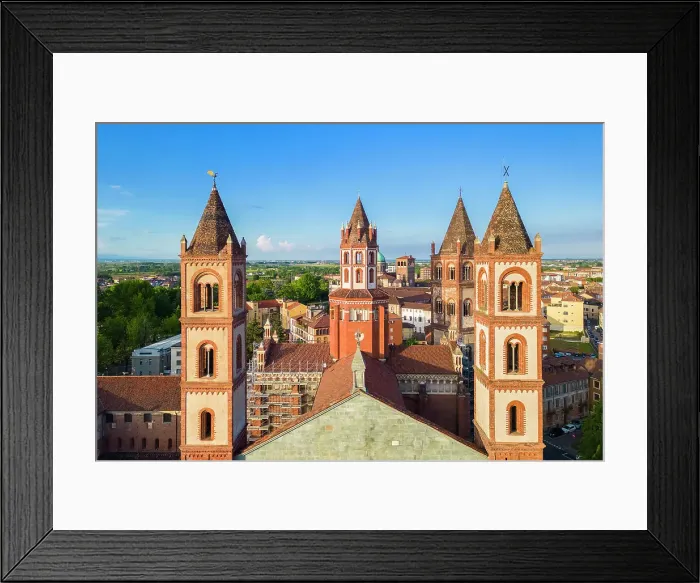 Framed Print : Aerial view of the Sant'Andrea Basilica of Vercelli at sunset in spring. Vercelli, Vercelli district, Piedmont, Italy Framed Print : Aerial view of the Sant'Andrea Basilica of Vercelli at sunset in spring. Vercelli, Vercelli district, Piedmont, Italy