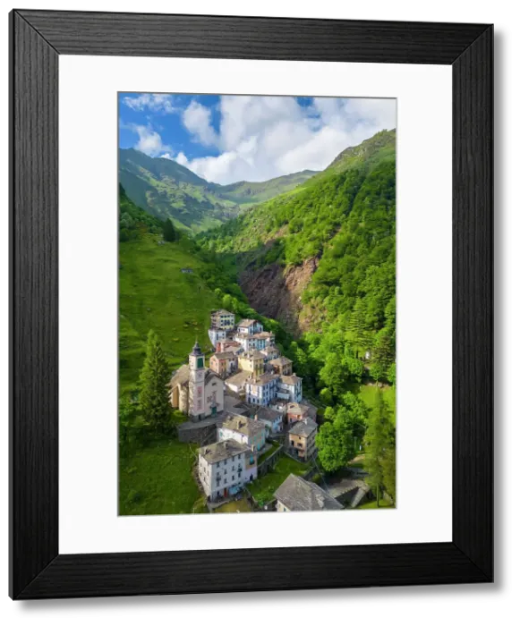 Framed Print : Aerial view of the small walser village of Campello Monti. Campello Monti, Valstrona, Verbano Cusio Ossola district, Piedmont, Italy Framed Print : Aerial view of the small walser village of Campello Monti. Campello Monti, Valstrona, Verbano Cusio Ossola district, Piedmont, Italy