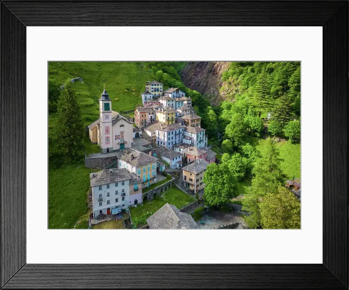 Framed Print : Aerial view of the small walser village of Campello Monti. Campello Monti, Valstrona, Verbano Cusio Ossola district, Piedmont, Italy Framed Print : Aerial view of the small walser village of Campello Monti. Campello Monti, Valstrona, Verbano Cusio Ossola district, Piedmont, Italy