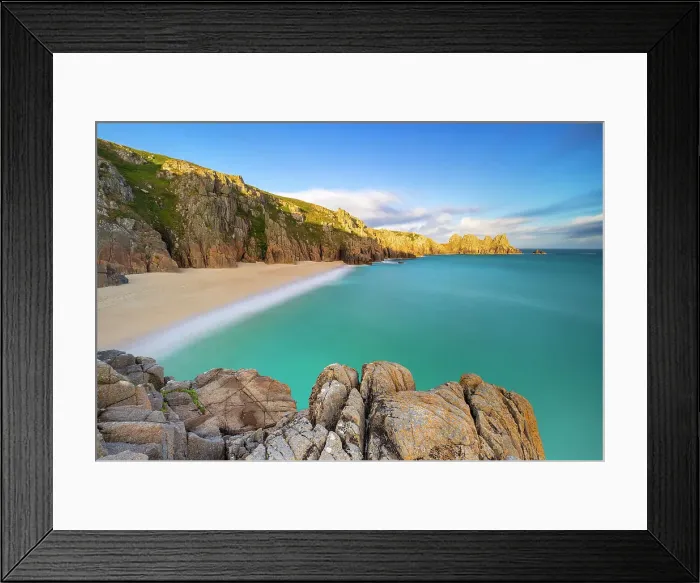 Framed Print : Logan Rock and Treen beach at sunset, St Levan, Treen, Penzance, Cornwall, England, United Kingdom Framed Print : Logan Rock and Treen beach at sunset, St Levan, Treen, Penzance, Cornwall, England, United Kingdom