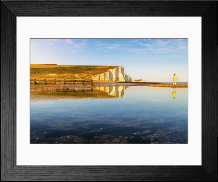 Framed Print : Seven Sisters reflected on Cuckmere Haven beach at sunset, Sussex, England, United Kingdom Framed Print : Seven Sisters reflected on Cuckmere Haven beach at sunset, Sussex, England, United Kingdom