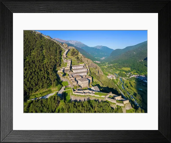 Framed Print : Aerial view of the Fenestrelle fortress watching over Chisone Valley. Orsiera Rocciavre Park, Chisone Valley, Turin, Piedmont, Italy Framed Print : Aerial view of the Fenestrelle fortress watching over Chisone Valley. Orsiera Rocciavre Park, Chisone Valley, Turin, Piedmont, Italy