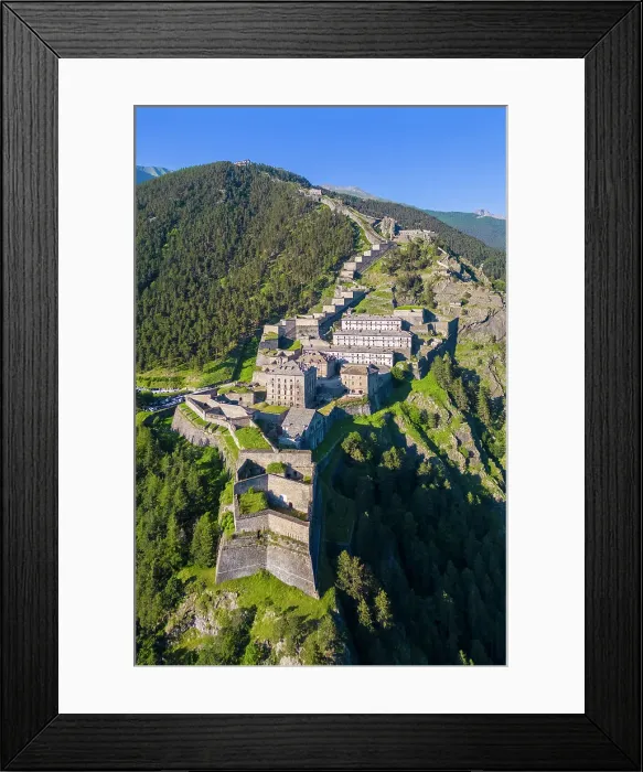 Framed Print : Aerial view of the Fenestrelle fortress watching over Chisone Valley. Orsiera Rocciavre Park, Chisone Valley, Turin, Piedmont, Italy Framed Print : Aerial view of the Fenestrelle fortress watching over Chisone Valley. Orsiera Rocciavre Park, Chisone Valley, Turin, Piedmont, Italy