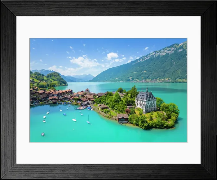 Framed Print : Aerial view of the village of Iseltwald and it's peninsula with the old Castle on Lake Brienz. Iseltwald, Lake Brienz, Bernese Oberland, Interlaken-Oberhasli district, Canton of Bern, Switzerland Framed Print : Aerial view of the village of Iseltwald and it's peninsula with the old Castle on Lake Brienz. Iseltwald, Lake Brienz, Bernese Oberland, Interlaken-Oberhasli district, Canton of Bern, Switzerland