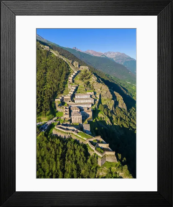 Framed Print : Aerial view of the Fenestrelle fortress watching over Chisone Valley. Orsiera Rocciavre Park, Chisone Valley, Turin, Piedmont, Italy Framed Print : Aerial view of the Fenestrelle fortress watching over Chisone Valley. Orsiera Rocciavre Park, Chisone Valley, Turin, Piedmont, Italy