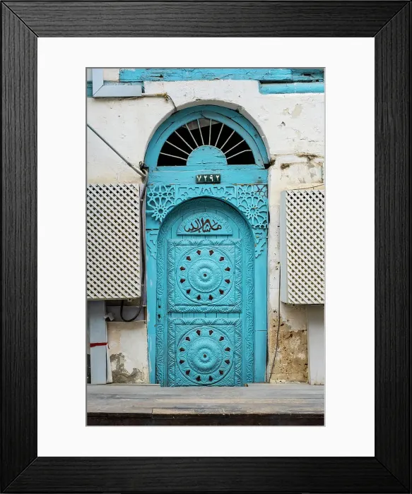 Framed Print : Blue door, Al-Balad (historic old town), UNESCO World Heritage Site, Jeddah, Makkah Province, Saudi Arabia