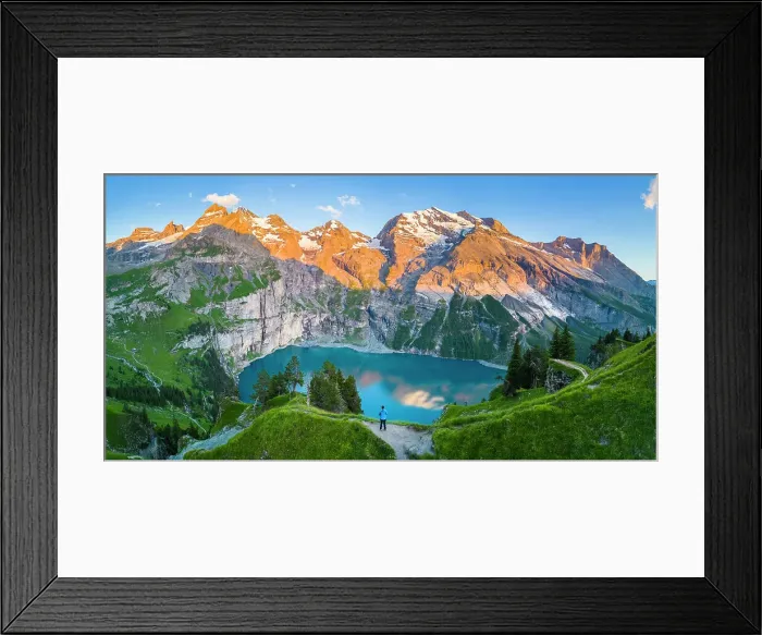 Framed Print : Aerial view of the sunset on the mountains surrounding Oeschinensee. Kandersteg, Bernese Oberland, Frutigen-Niedersimmental administrative district, Canton of Bern, Switzerland Framed Print : Aerial view of the sunset on the mountains surrounding Oeschinensee. Kandersteg, Bernese Oberland, Frutigen-Niedersimmental administrative district, Canton of Bern, Switzerland