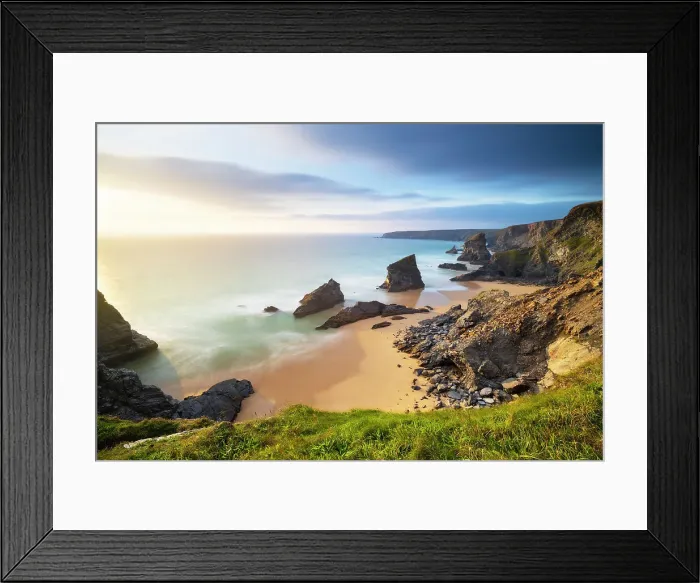Framed Print : Sunset at Carnewas and Bedruthan Steps, Bedruthan Steps, Newquay, Cornwall, United Kingdom Framed Print : Sunset at Carnewas and Bedruthan Steps, Bedruthan Steps, Newquay, Cornwall, United Kingdom