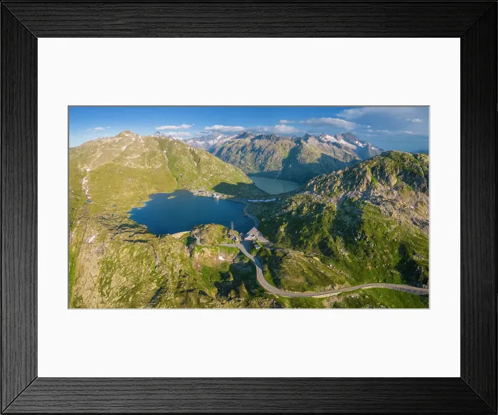 Framed Print : Aerial view of the Totensee at the top of Grimselpass, connecting Guttannen in Berna Canton to Oberwald in Canton of Valais. Obergoms, Canton of Valais, Swiss Alps, Switzerland Framed Print : Aerial view of the Totensee at the top of Grimselpass, connecting Guttannen in Berna Canton to Oberwald in Canton of Valais. Obergoms, Canton of Valais, Swiss Alps, Switzerland