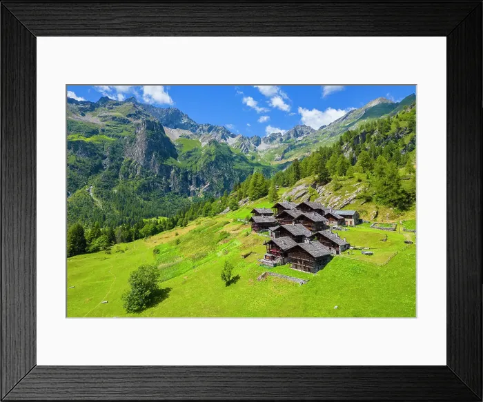 Framed Print : Aerial view of walser huts in Alpe Otro. Alagna, Valsesia, Vercelli province, Piedmont, Italy Framed Print : Aerial view of walser huts in Alpe Otro. Alagna, Valsesia, Vercelli province, Piedmont, Italy