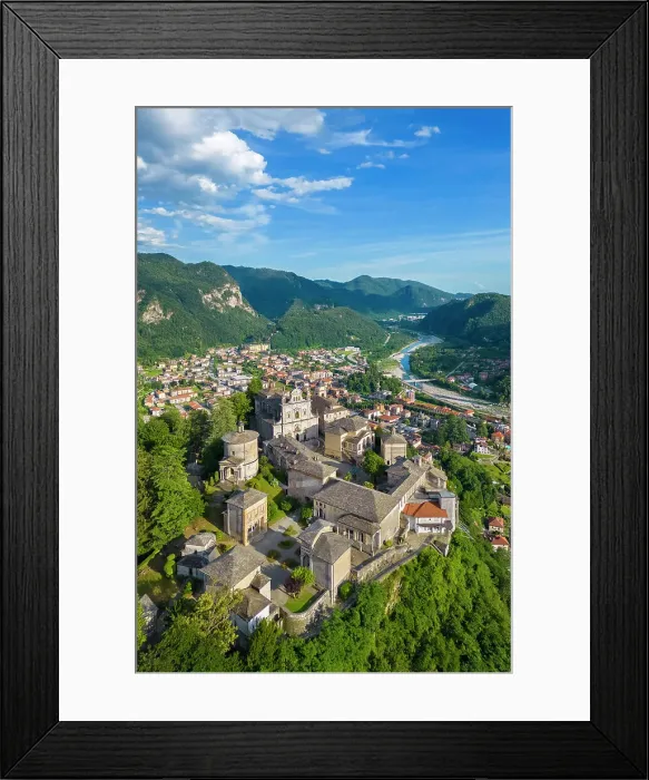 Framed Print : Aerial view of the Sacro Monte of Varallo Sesia, Vercelli district, Piedmont, Italy