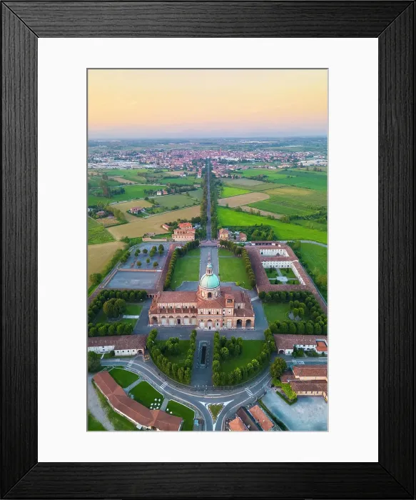 Framed Print : Aerial view of the Santuario di Santa Maria del Fonte presso Caravaggio at sunset. Caravaggio, Bergamo district, Lombardy, Italy Framed Print : Aerial view of the Santuario di Santa Maria del Fonte presso Caravaggio at sunset. Caravaggio, Bergamo district, Lombardy, Italy