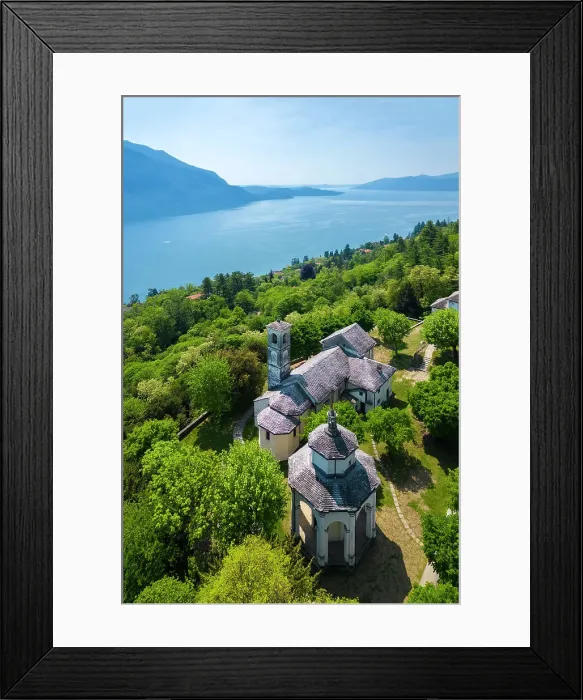 Framed Print : Aerial view of the Sacro Monte di Ghiffa on Lake Maggiore in the spring. Maggiore Lake, Province of Verbania, Piedmont, Italy Framed Print : Aerial view of the Sacro Monte di Ghiffa on Lake Maggiore in the spring. Maggiore Lake, Province of Verbania, Piedmont, Italy