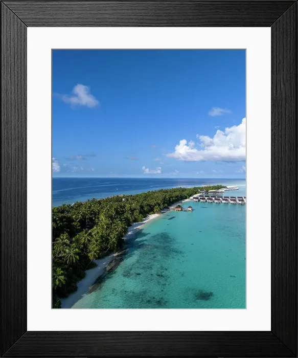Framed Print : Aerial view of a beautiful tropical island in the Indian Ocean, North Ari Atoll, the Maldives Framed Print : Aerial view of a beautiful tropical island in the Indian Ocean, North Ari Atoll, the Maldives