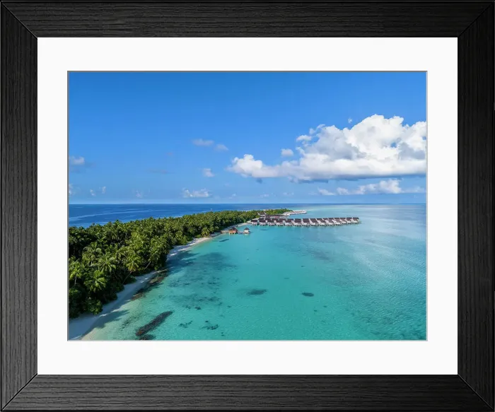 Framed Print : Aerial view of a beautiful tropical island in the Indian Ocean, North Ari Atoll, the Maldives Framed Print : Aerial view of a beautiful tropical island in the Indian Ocean, North Ari Atoll, the Maldives