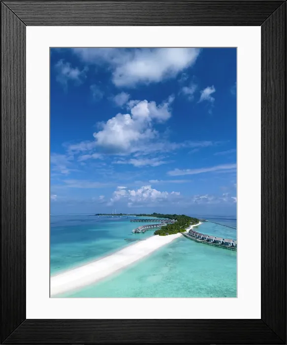 Framed Print : Aerial view of a beautiful tropical island in the Indian Ocean, North Ari Atoll, the Maldives Framed Print : Aerial view of a beautiful tropical island in the Indian Ocean, North Ari Atoll, the Maldives