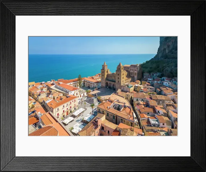 Framed Print : Aerial view of the ancient town of Cefalu, Unesco World Heritage site, Palermo district, Sicily, Italy Framed Print : Aerial view of the ancient town of Cefalu, Unesco World Heritage site, Palermo district, Sicily, Italy