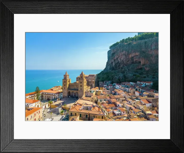 Framed Print : Aerial view of the ancient town of Cefalu, Unesco World Heritage site, Palermo district, Sicily, Italy Framed Print : Aerial view of the ancient town of Cefalu, Unesco World Heritage site, Palermo district, Sicily, Italy