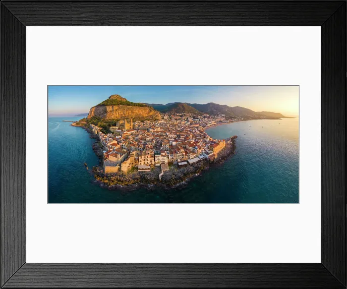 Framed Print : Aerial view of the ancient town of Cefalu, Unesco World Heritage site, at sunset. Palermo district, Sicily, Italy Framed Print : Aerial view of the ancient town of Cefalu, Unesco World Heritage site, at sunset. Palermo district, Sicily, Italy