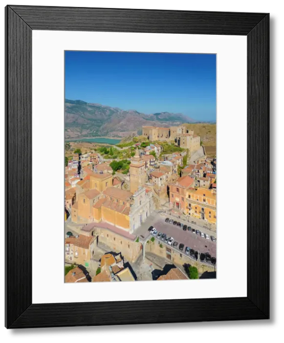 Framed Print : Aerial view of the ancient church and castle of Caccamo, Palermo district, Sicily, Italy Framed Print : Aerial view of the ancient church and castle of Caccamo, Palermo district, Sicily, Italy