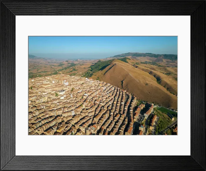 Framed Print : Aerial view of the labyrinthine houses of the old town of Gangi, Palermo district, Sicily, Italy Framed Print : Aerial view of the labyrinthine houses of the old town of Gangi, Palermo district, Sicily, Italy