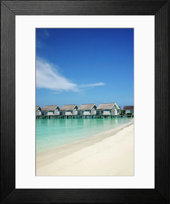 Framed Print : Beach huts on a tropical island in the Indian Ocean, North Ari Atoll, the Maldives Framed Print : Beach huts on a tropical island in the Indian Ocean, North Ari Atoll, the Maldives