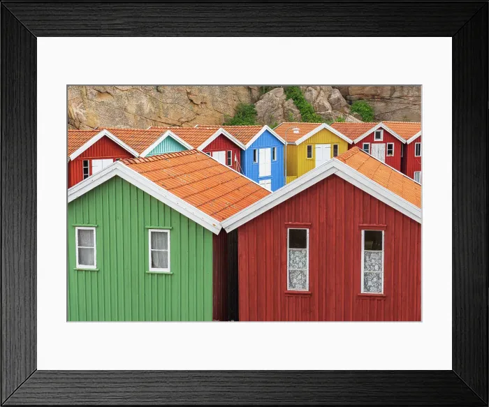 Framed Print : Idyllic and colorful fishing huts near the water, Smogen, Sotenas municipality, Bohusan, lVastra Gotaland, West Sweden, Sweden Framed Print : Idyllic and colorful fishing huts near the water, Smogen, Sotenas municipality, Bohusan, lVastra Gotaland, West Sweden, Sweden